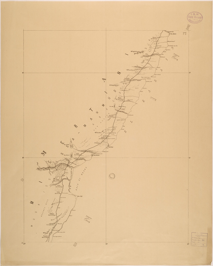 (N:28136) ITINERARIO DEL VIAGGIO DA OBBIA AD ALULA DELL'ING LUIGI ROBECCHI BRICCHETTI - FOGLIO 2 (SE002036) Carte e stampe antiche: riproduzione a colori su carta (formato A1)