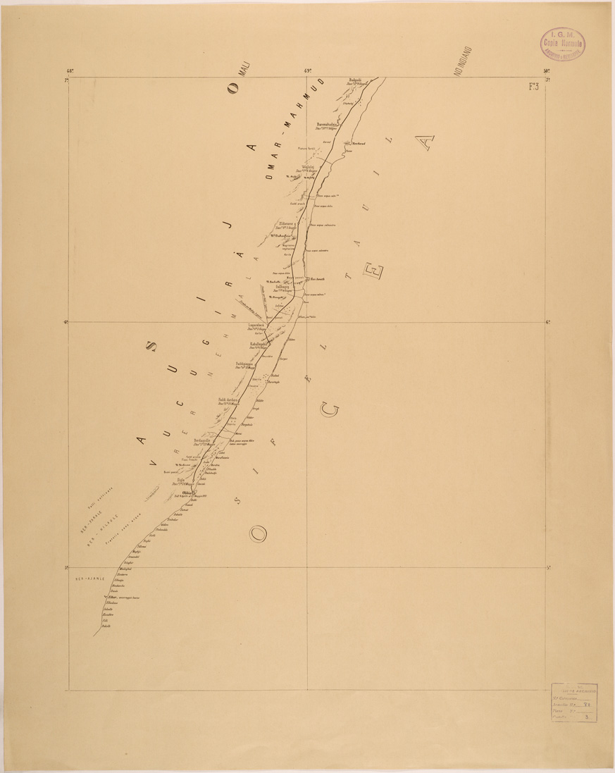 (N:28137) ITINERARIO DEL VIAGGIO DA OBBIA AD ALULA DELL'ING LUIGI ROBECCHI BRICCHETTI - FOGLIO 3 (SE002037) Carte e stampe antiche: riproduzione a colori su carta (formato A1)