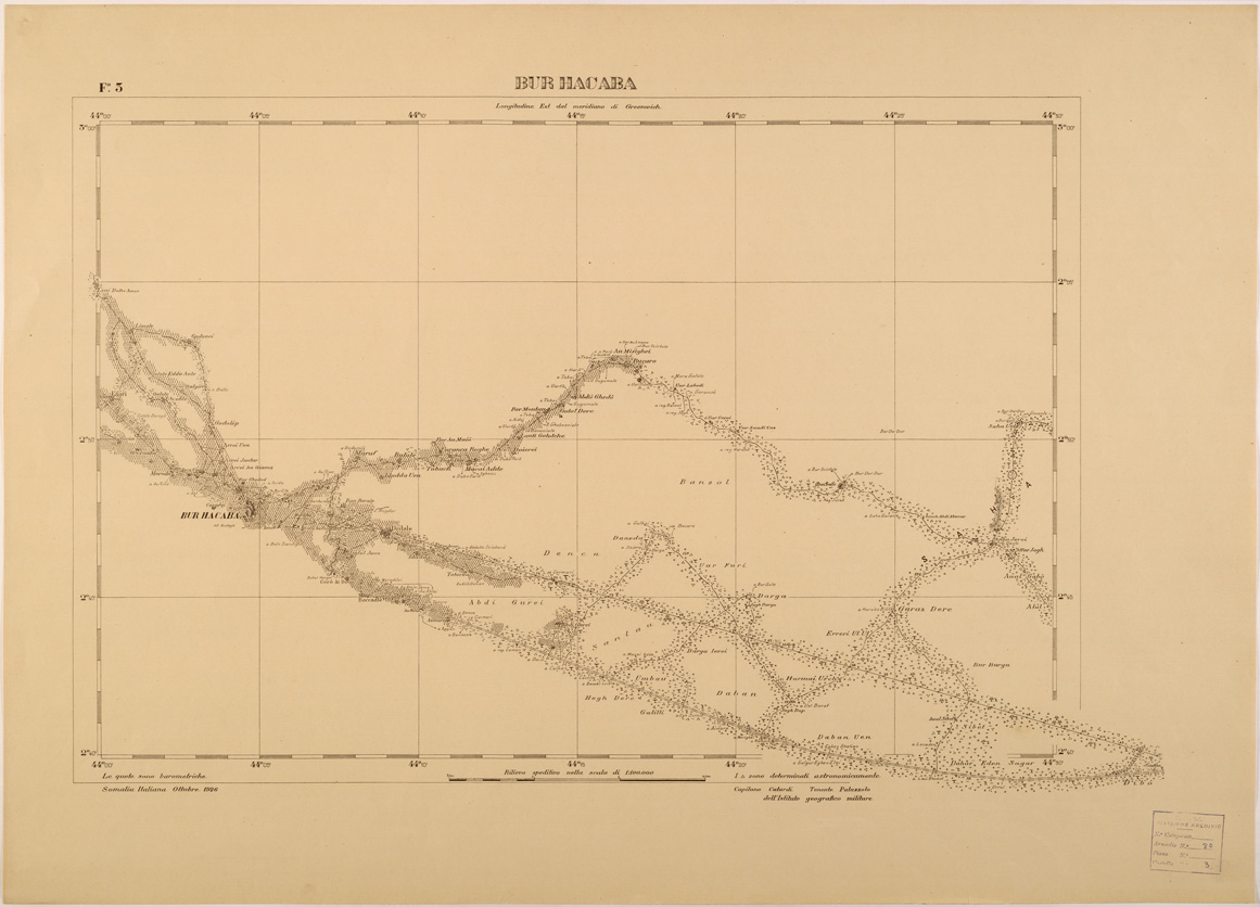 (N:28140) REGIONE A NORD DI MOGADISCIO - FOGLIO 3 - BUR HACABA (SE002040) Carte e stampe antiche: riproduzione a colori su carta (formato A1)