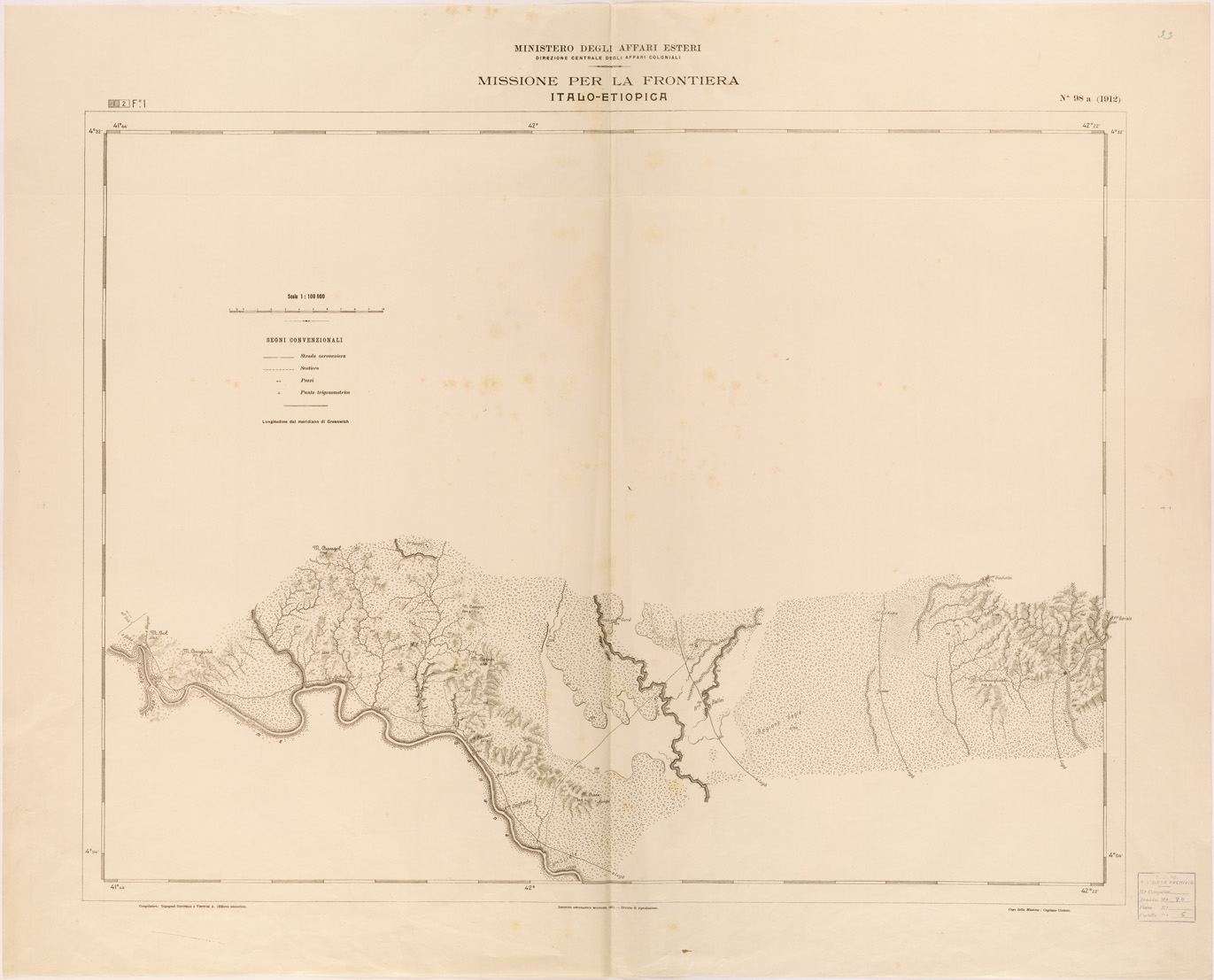 (N:28164) MISSIONE PER LA FRONTIERA ITALO ETIOPICA - FOGLIO 1 (SE002051) Carte e stampe antiche: riproduzione a colori su carta (formato A1)
