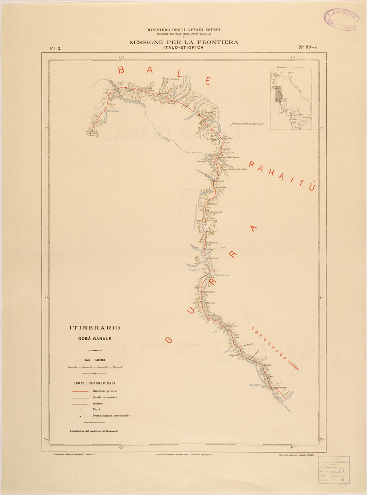 (N:28169) MISSIONE PER LA FRONTIERA ITALO ETIOPICA - FOGLIO 3 - ITINERARIO GOBA GANALE (SE002057) Carte e stampe antiche: riproduzione a colori su carta (formato A1)