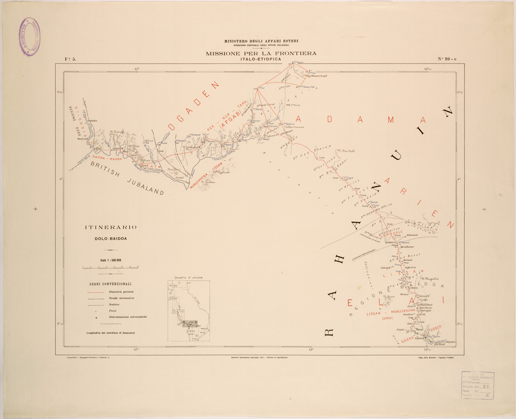 (N:28173) MISSIONE PER LA FRONTIERA ITALO ETIOPICA - FOGLIO 5 - ITINERARIO DOLO BAIDOA (SE002059) Carte e stampe antiche: riproduzione a colori su carta (formato A1)