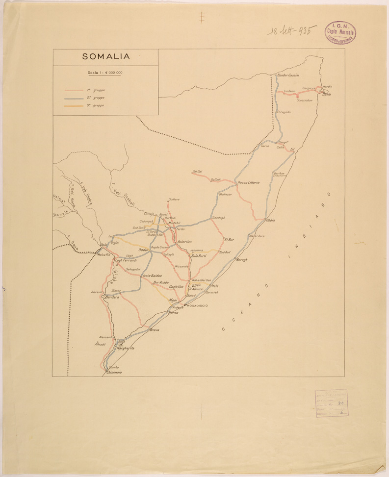 (N:28186) RETE STRADALE DELLA SOMALIA (SE002064) Carte e stampe antiche: riproduzione a colori su carta (formato A1)