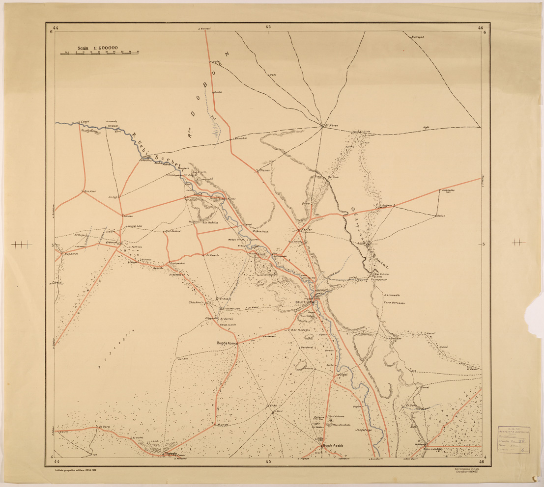 (N:28193) RETE STRADALE DELLA SOMALIA - BELET UEN (SE002065) Carte e stampe antiche: riproduzione a colori su carta (formato A1)