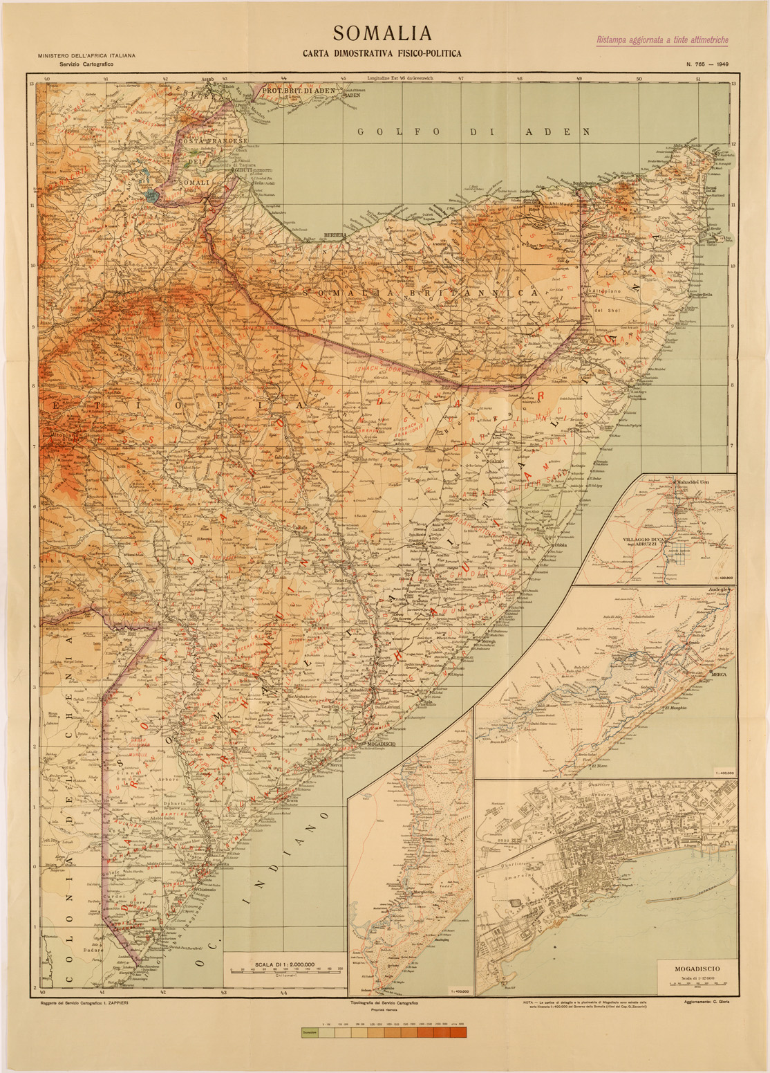 (N:28378) SOMALIA CARTA DIMOSTRATIVA FISICO POLITICA (SE002168) Carte e stampe antiche: riproduzione a colori su carta (formato A1)