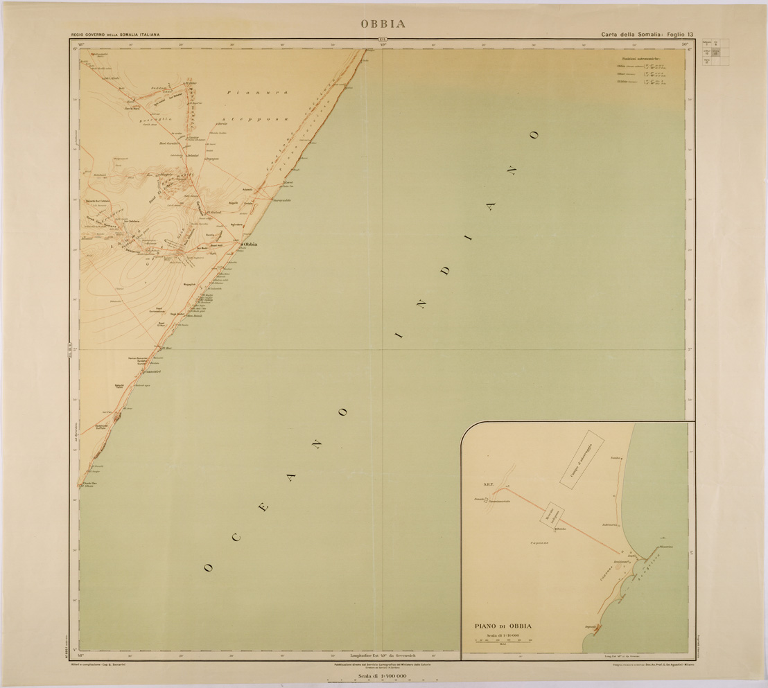 (N:28393) CARTA DELLA SOMALIA - FOGLIO 13 - OBBIA (SE002180) Carte e stampe antiche: riproduzione a colori su carta (formato A1)