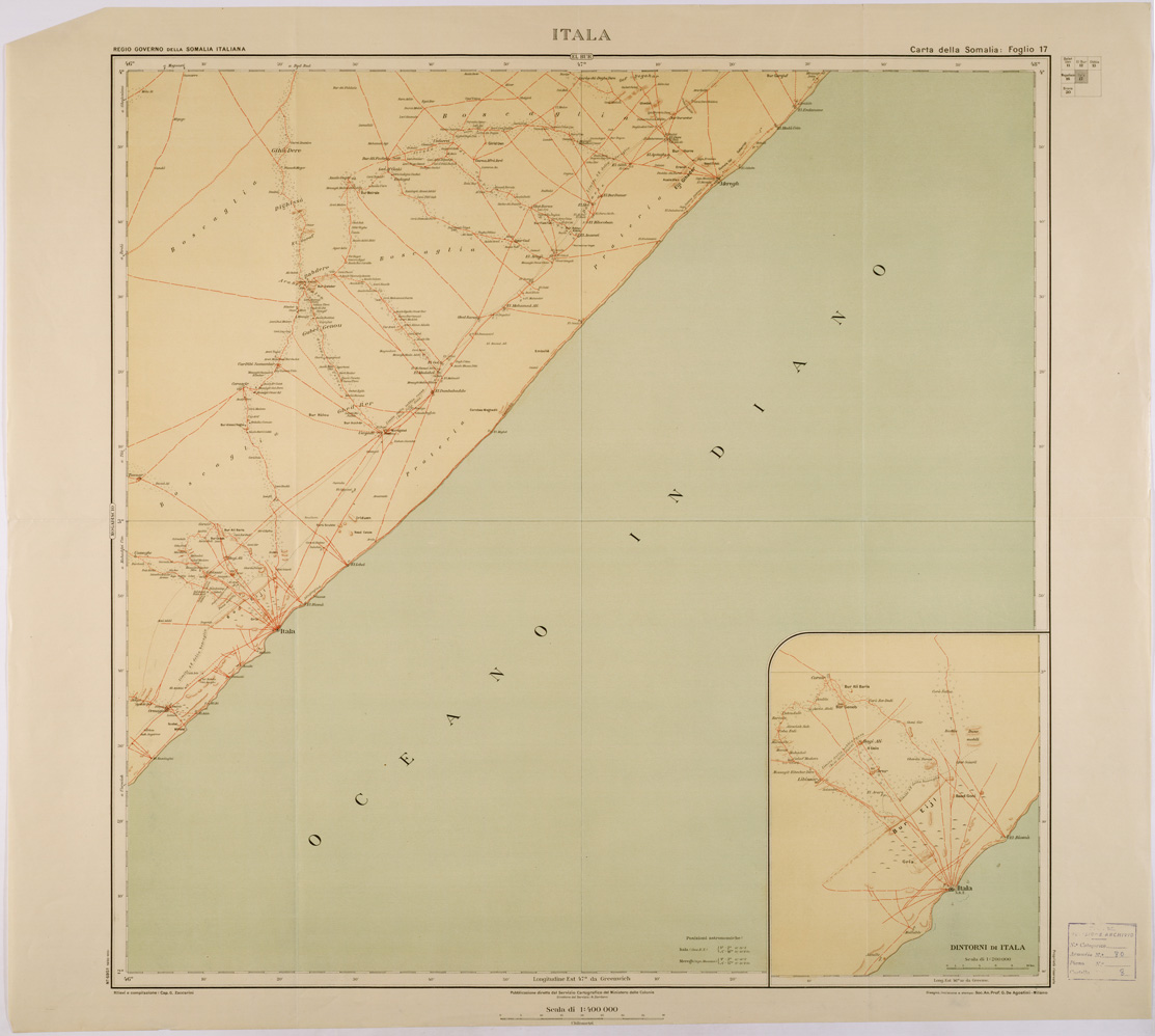 (N:28382) CARTA DELLA SOMALIA - FOGLIO 17 - ITALA (SE002182) Carte e stampe antiche: riproduzione a colori su carta (formato A1)