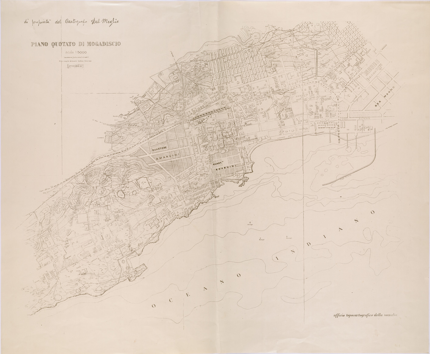 (N:28427) PIANO QUOTATO DI MOGADISCIO (SE002190) Carte e stampe antiche: riproduzione a colori su carta (formato A1)