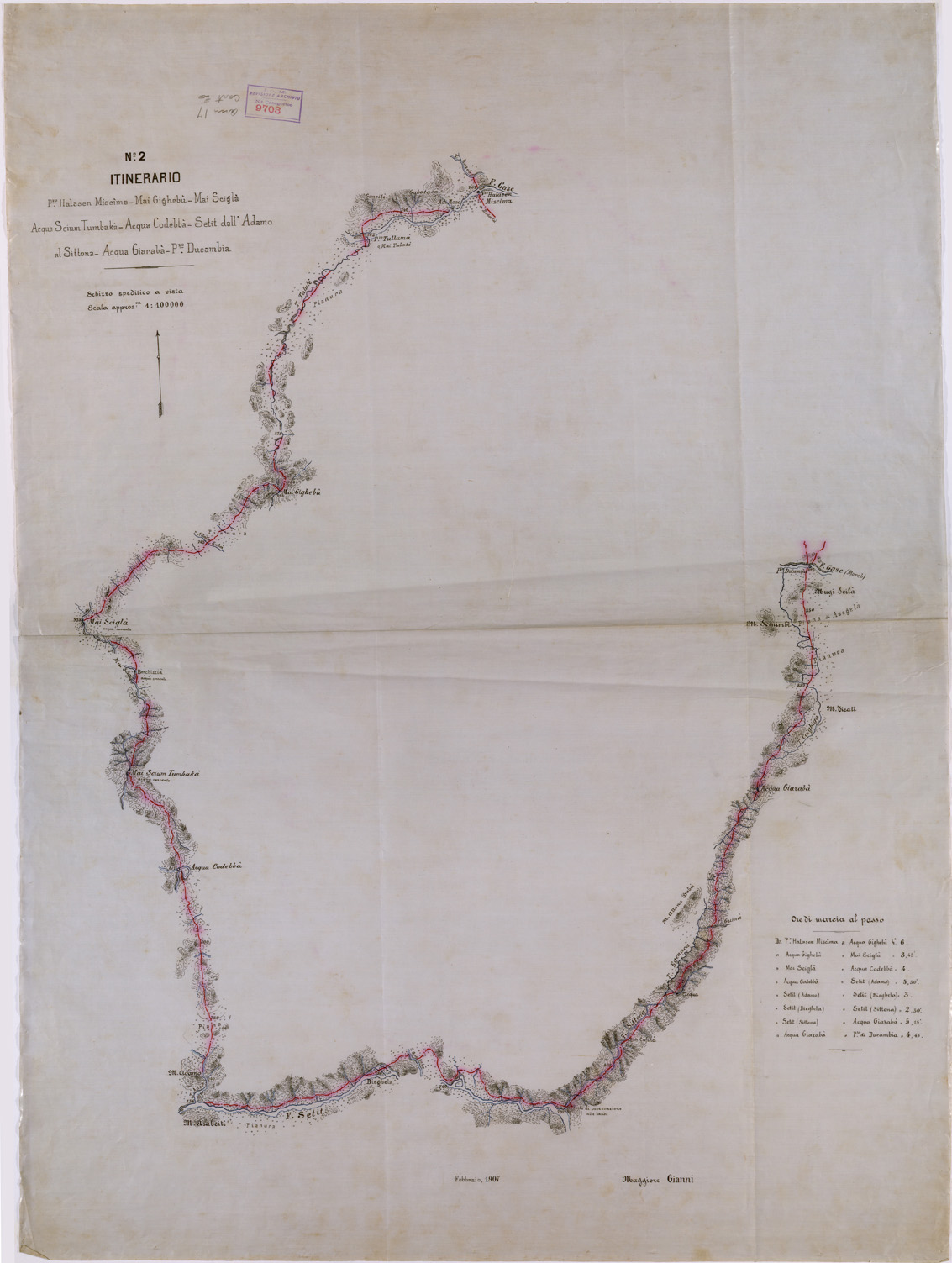 (N:28446) ITINERARIO BARENTU' TOLE - FOGLIO 2 - P.ZO HALASEN MISCIMA MAI GIGHEBU' MAI SCIGLA' ACQUA SCIUM TUMBAKA' ACQUA CODEBBA' SETIT DALL'ADAMO AL SITTONA ACQUA GIARABA' P.ZO DUCAMBIA (SE002244) Carte e stampe antiche: riproduzione a colori su carta (formato A1)