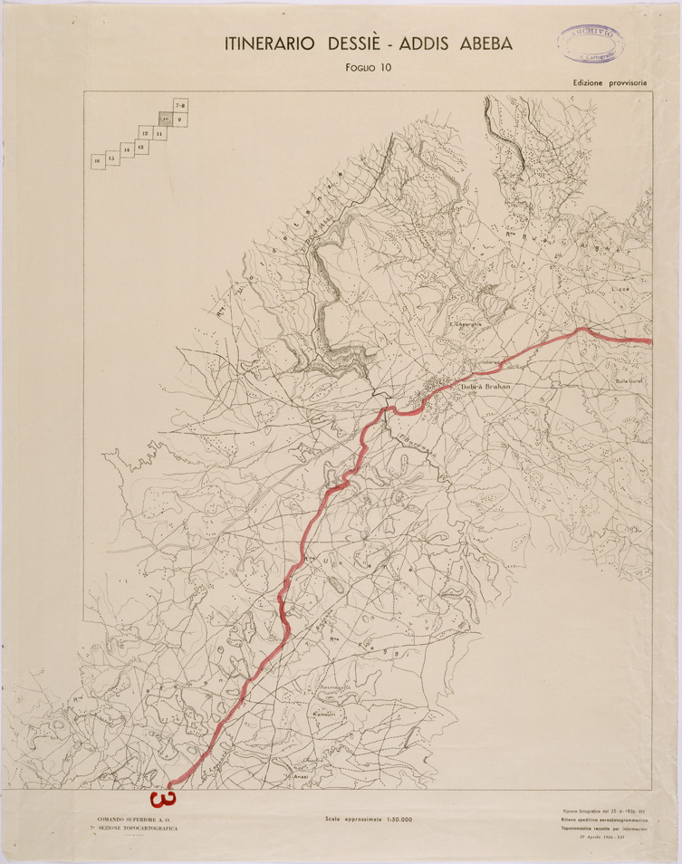 (N:28501) ITINERARIO DESSIE' ADDIS ABEBA FOGLIO 10 (SE002334) Carte e stampe antiche: riproduzione a colori su carta (formato A1)