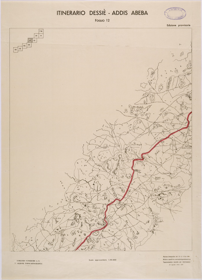 (N:28499) ITINERARIO DESSIE' ADDIS ABEBA FOGLIO 12 (SE002336) Carte e stampe antiche: riproduzione a colori su carta (formato A1)
