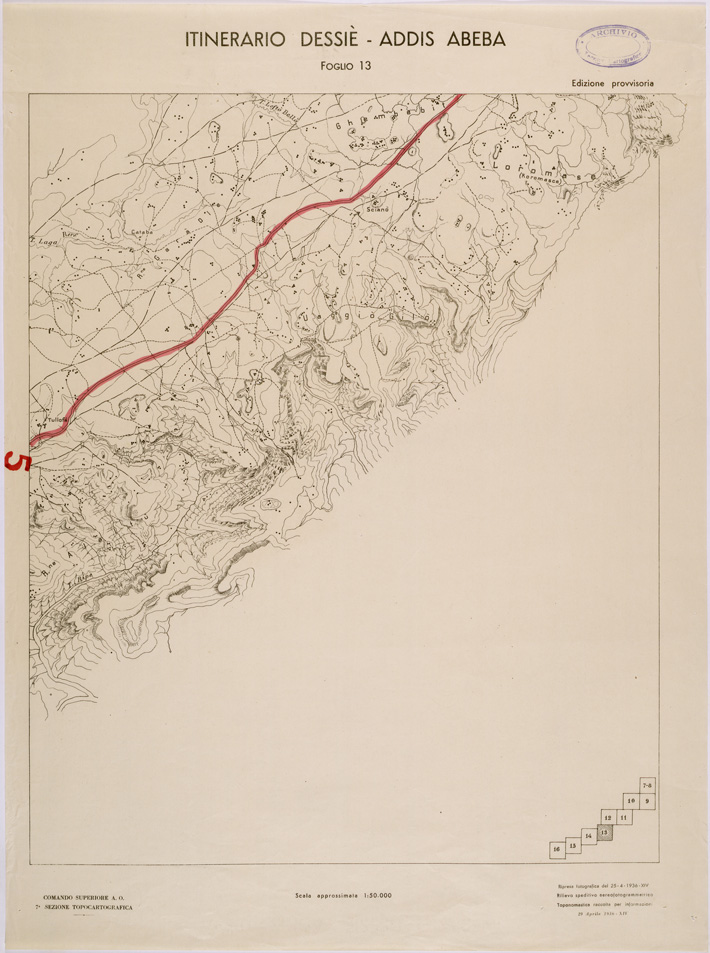 (N:28498) ITINERARIO DESSIE' ADDIS ABEBA FOGLIO 13 (SE002337) Carte e stampe antiche: riproduzione a colori su carta (formato A1)