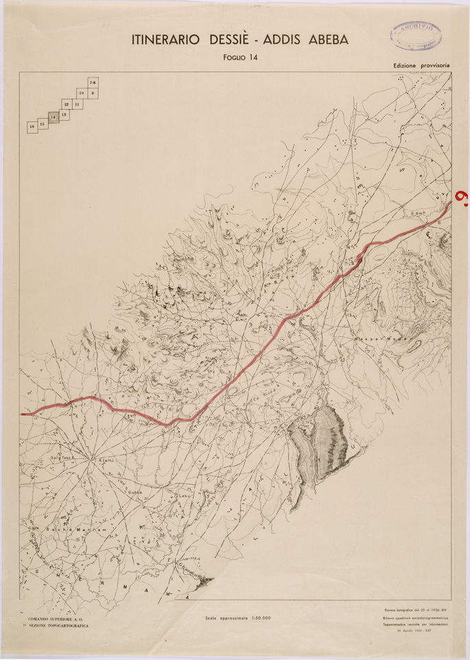 (N:28497) ITINERARIO DESSIE' ADDIS ABEBA FOGLIO 14 (SE002338) Carte e stampe antiche: riproduzione a colori su carta (formato A1)
