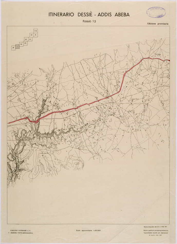 (N:28496) ITINERARIO DESSIE' ADDIS ABEBA FOGLIO 15 (SE002339) Carte e stampe antiche: riproduzione a colori su carta (formato A1)