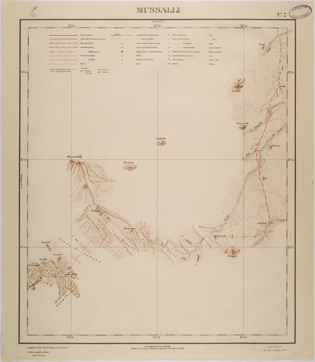 (N:28619) CONFINI TRA ETIOPIA E SOMALIA FRANCESE FOGLIO 2 MUSSALLI (SE002417) Carte e stampe antiche: riproduzione a colori su carta (formato A1)