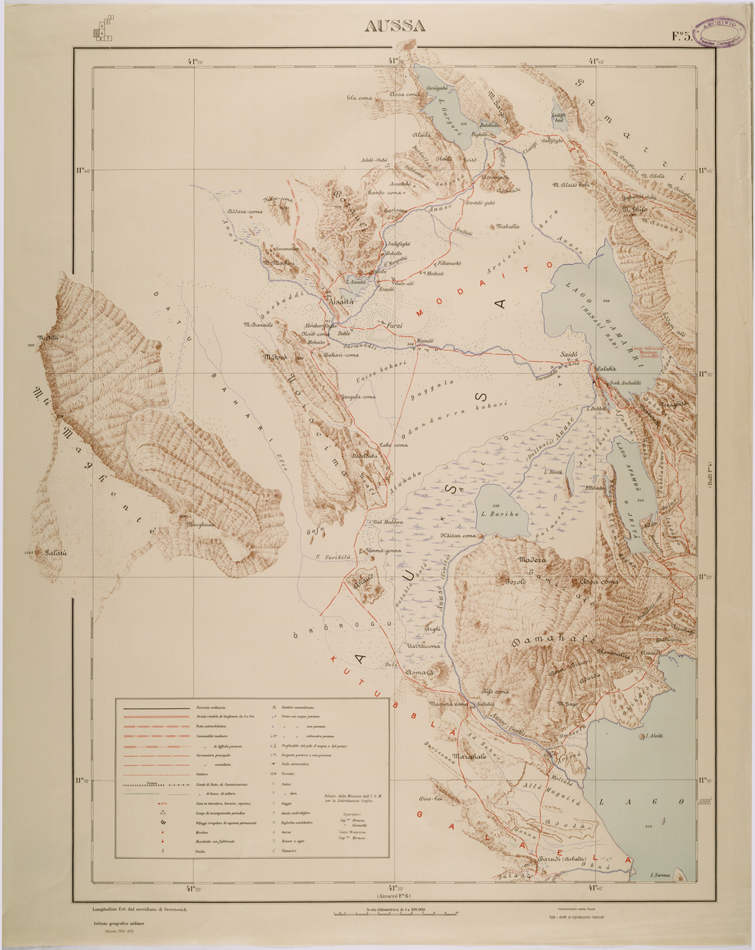 (N:28640) CONFINI TRA ETIOPIA E SOMALIA FRANCESE FOGLIO 5 AUSSA (SE002420) Carte e stampe antiche: riproduzione a colori su carta (formato A1)