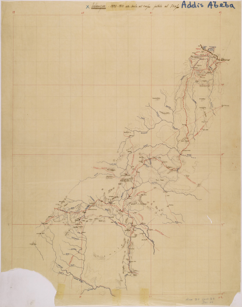 (N:28772) ITINERARI DI CARLO VON ERLANGER 1899-1901 ( GOBA GIDA MALKA CENI ADAMUDA MUDA MEKA GULUFA HARRAR ) (SE002471) Carte e stampe antiche: riproduzione a colori su carta (formato A1)