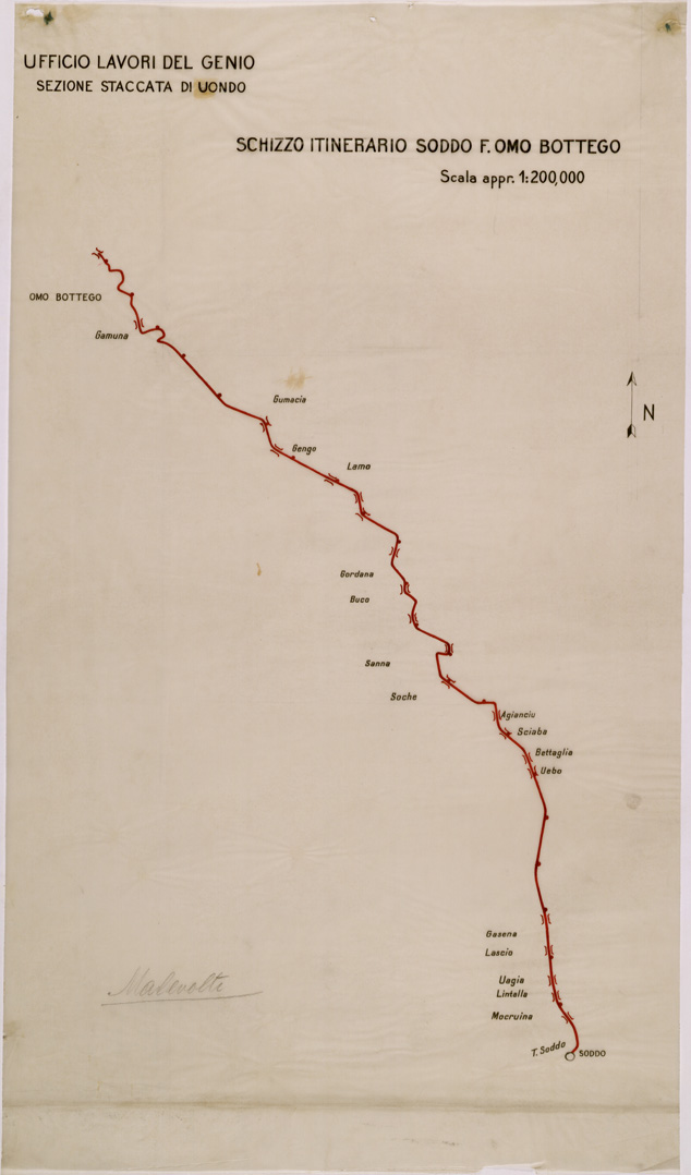 (N:28695) SCHIZZO ITINERARIO SODDO - F. OMO - BOTTEGO. (SE002576) Carte e stampe antiche: riproduzione a colori su carta (formato A1)