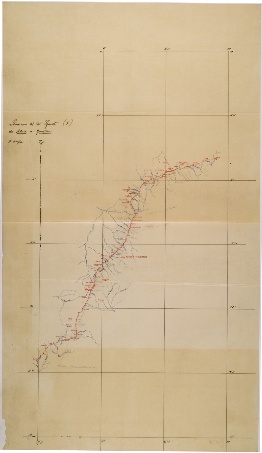(N:28721) ITINERARIO DA ADUA A GONDAR - LUCIDO 1. (SE002593) Carte e stampe antiche: riproduzione a colori su carta (formato A1)