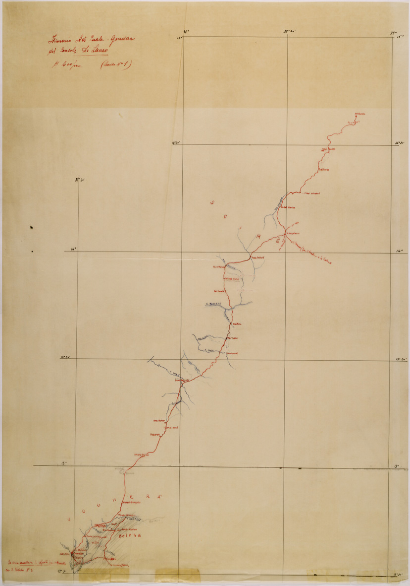 (N:28724) ITINERARIO ADI QUALA - GONDAR. (SE002596) Carte e stampe antiche: riproduzione a colori su carta (formato A1)