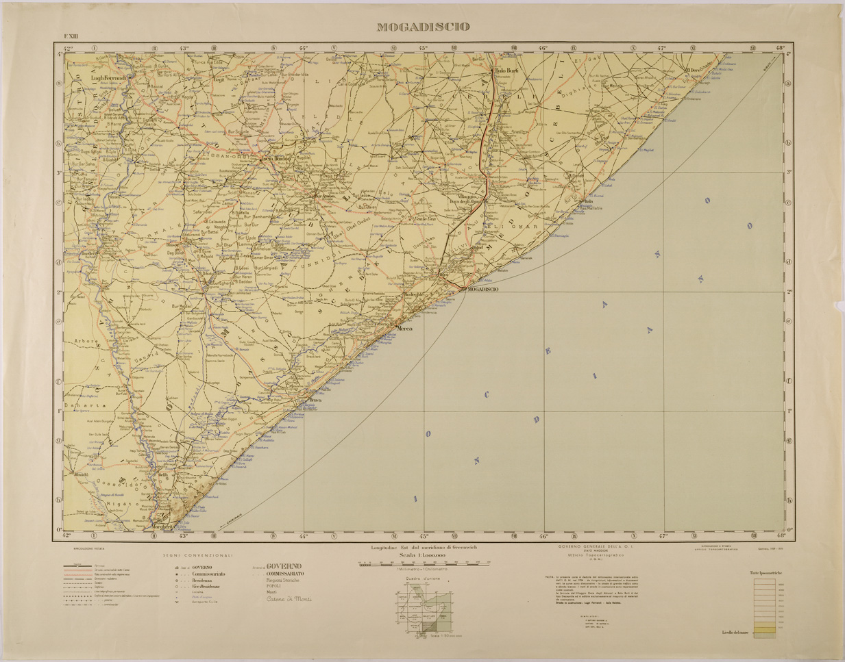 (N:28738) MOGADISCIO - FOGLIO XIII. (SE002610) Carte e stampe antiche: riproduzione a colori su carta (formato A1)