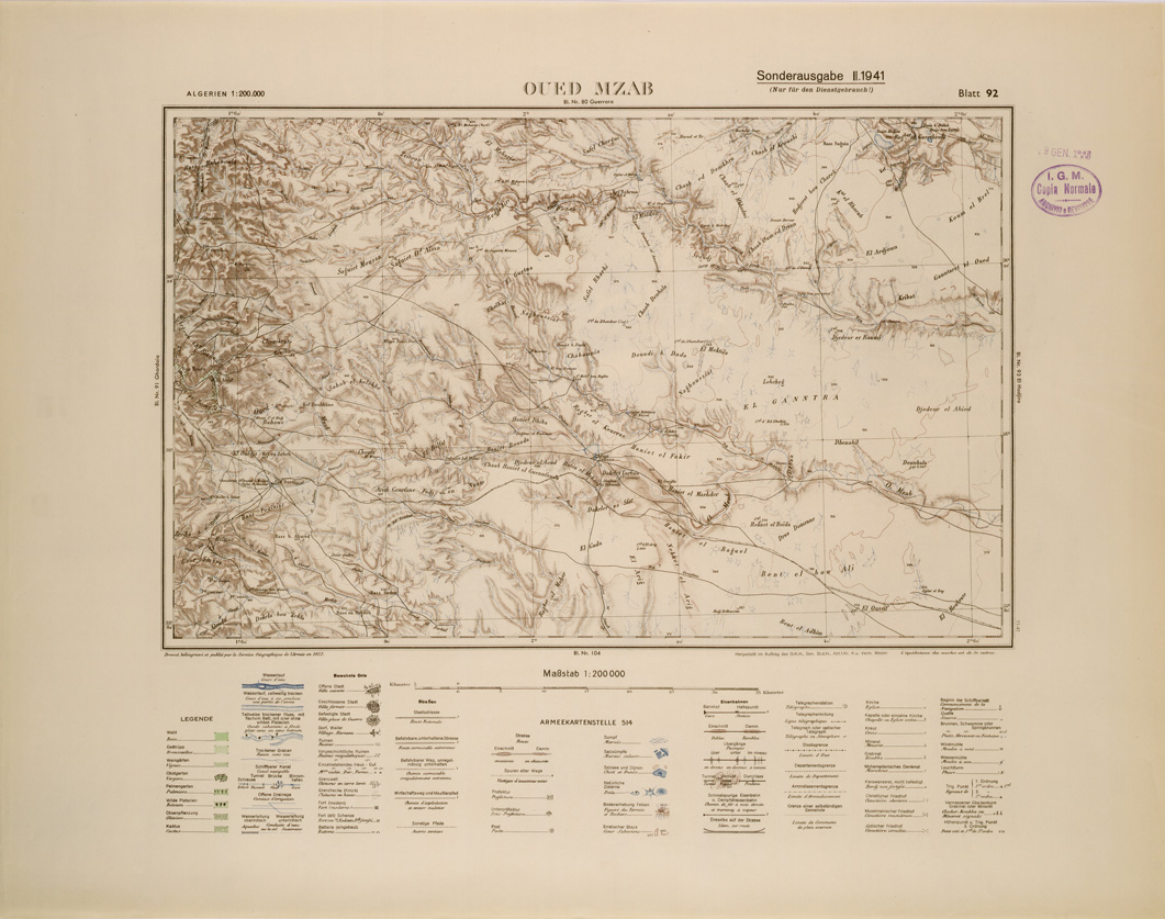 (N:29197) ALGERIA (EDIZIONE TEDESCA) OUED MZAB FOGLIO 92 (SE002968) Carte e stampe antiche: riproduzione a colori su carta (formato A1)