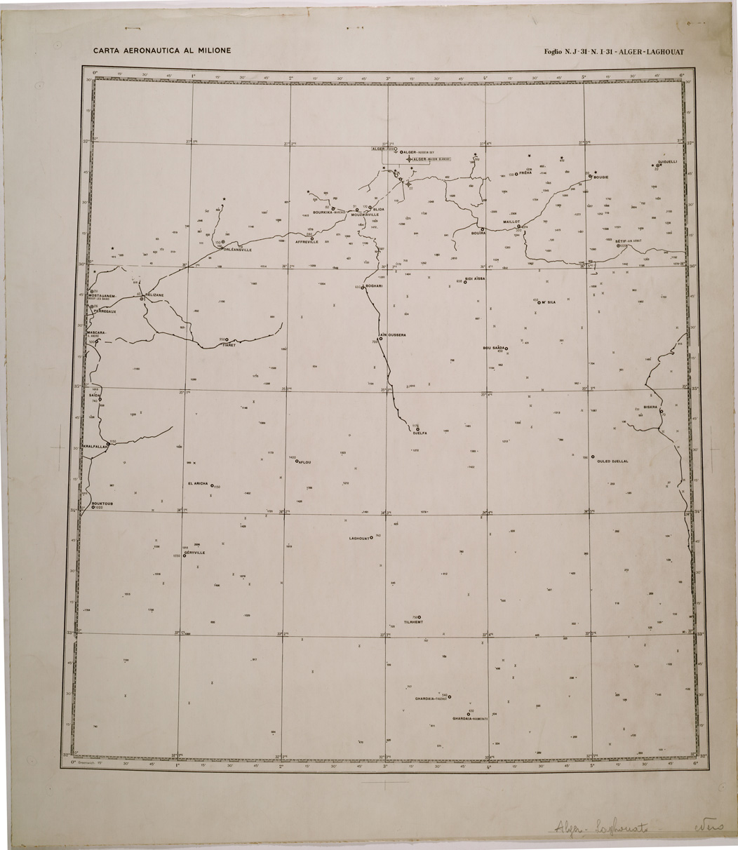 (N:29240) CARTA AERONAUTICA AL MILIONE FOGLIO N J 31 N I31 ALGER LAGHOUAT (SE003030) Carte e stampe antiche: riproduzione a colori su carta (formato A1)