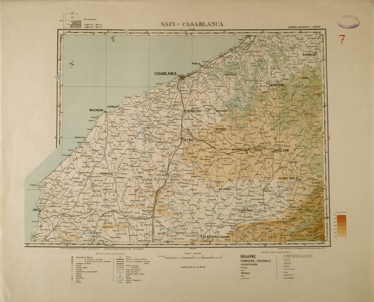 (N:29250) SAFI FOGLIO  N I 29 SO - CASABLANCA FOGLIO N I  29 SE (SE003038) Carte e stampe antiche: riproduzione a colori su carta (formato A1)