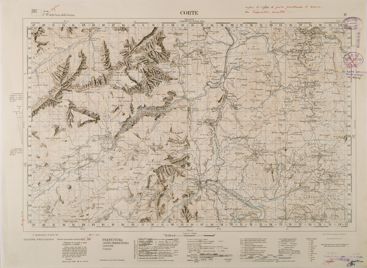 (N:29427) CARTA DELLA CORSICA - FOGLIO 5 IV - CORTE (SE003179) Carte e stampe antiche: riproduzione a colori su carta (formato A1)