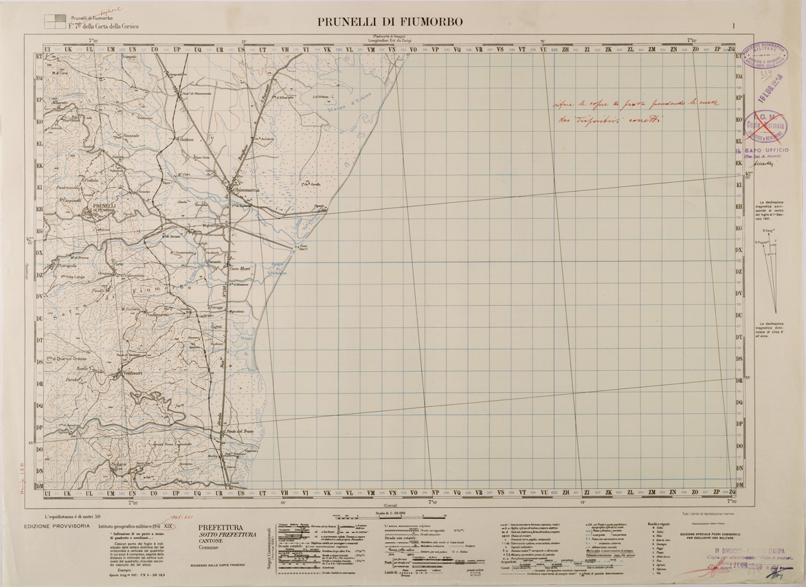 (N:29430) CARTA DELLA CORSICA - FOGLIO 7 I - PRUNELLI DI FIUMORBO (SE003182) Carte e stampe antiche: riproduzione a colori su carta (formato A1)