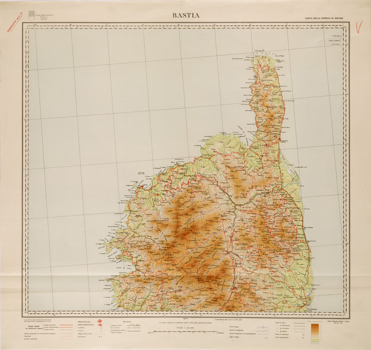 (N:29468) CARTA DELLA CORSICA - FOGLIO NORD - BASTIA (SE003220) Carte e stampe antiche: riproduzione a colori su carta (formato A1)