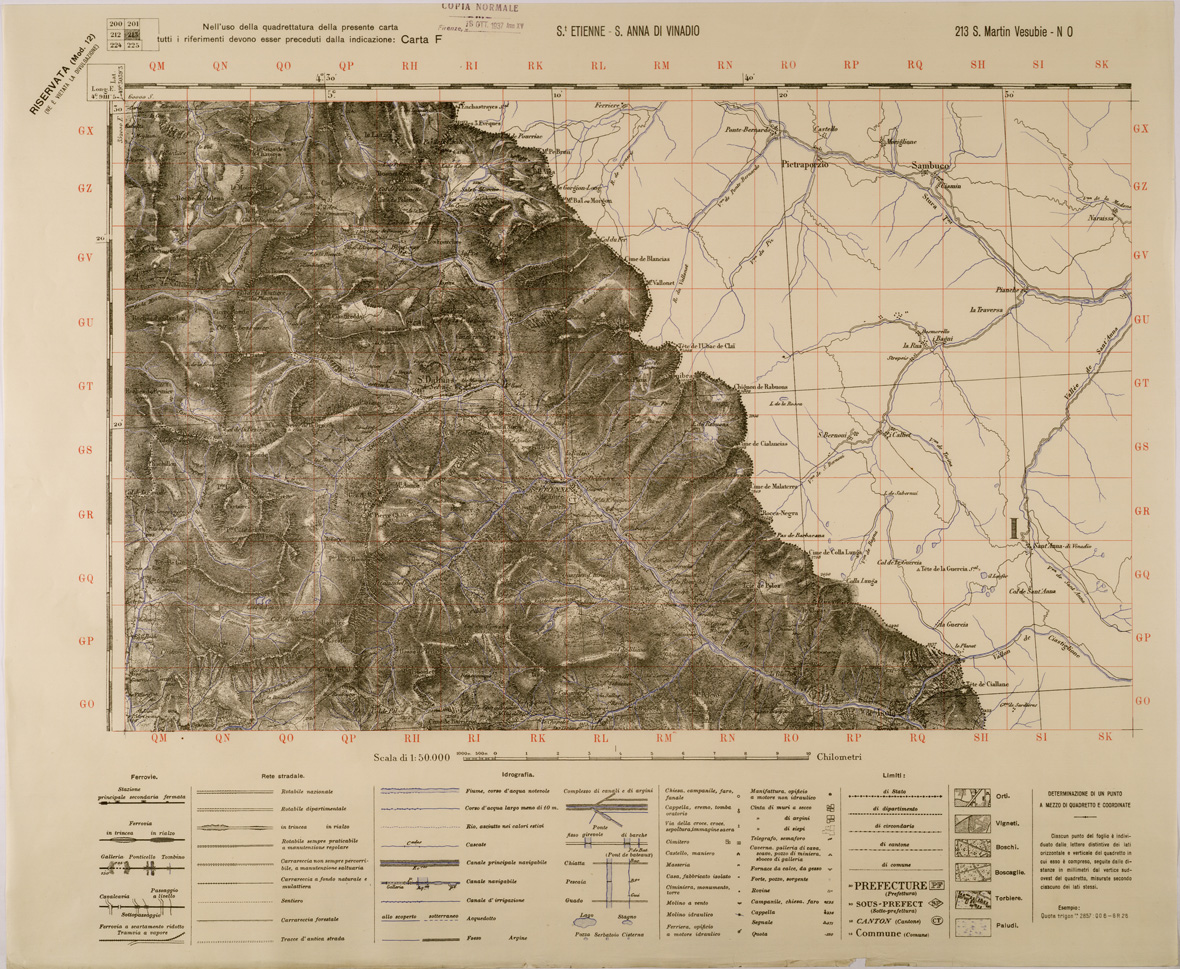 (N:29403) ETIENNE - S. ANNA DI VINADIO - FOGLIO 213 N.O. (SE003263) Carte e stampe antiche: riproduzione a colori su carta (formato A1)