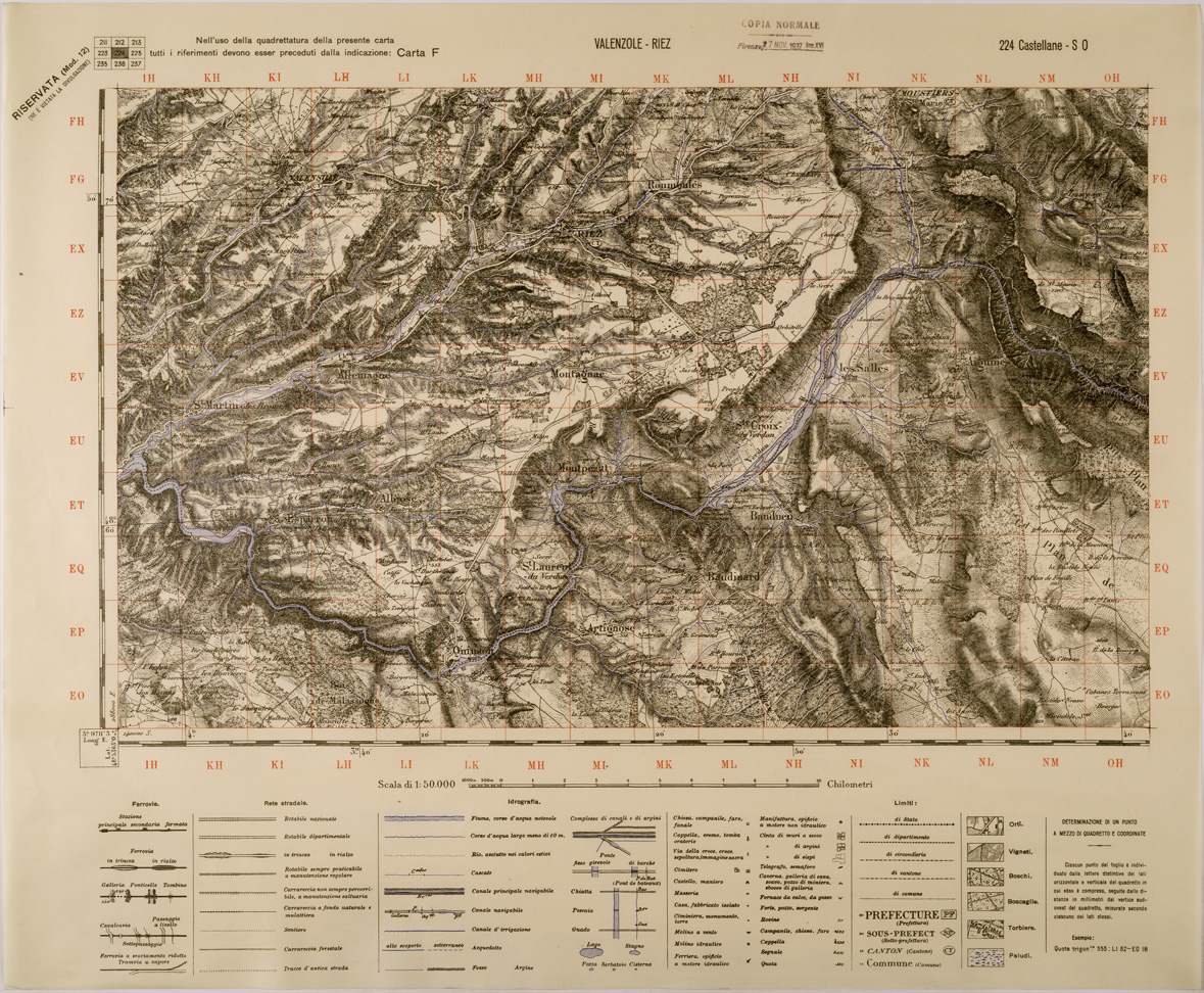 (N:29406) VALENZOLE - RIEZ- FOGLIO 224 S.O. (SE003266) Carte e stampe antiche: riproduzione a colori su carta (formato A1)