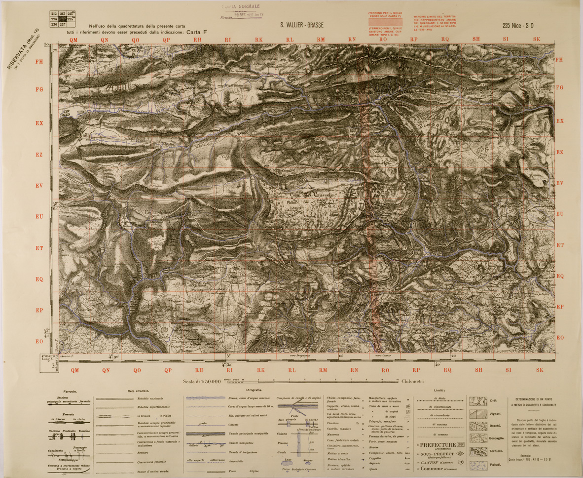 (N:29410) S. VALLIER - GRASSE - FOGLIO 225 S.O. (SE003270) Carte e stampe antiche: riproduzione a colori su carta (formato A1)