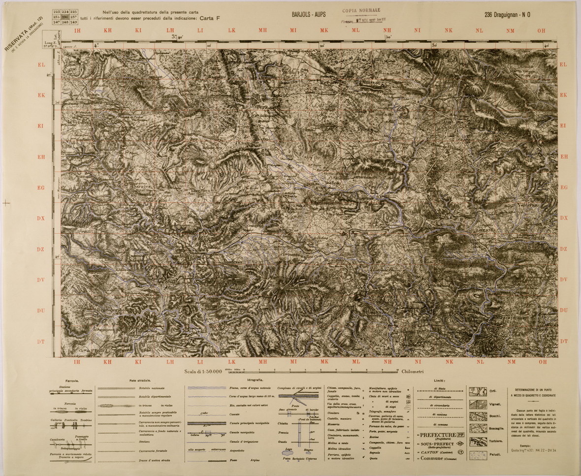 (N:29415) BARJOLS - AUPS - FOGLIO 236 N.O. (SE003275) Carte e stampe antiche: riproduzione a colori su carta (formato A1)
