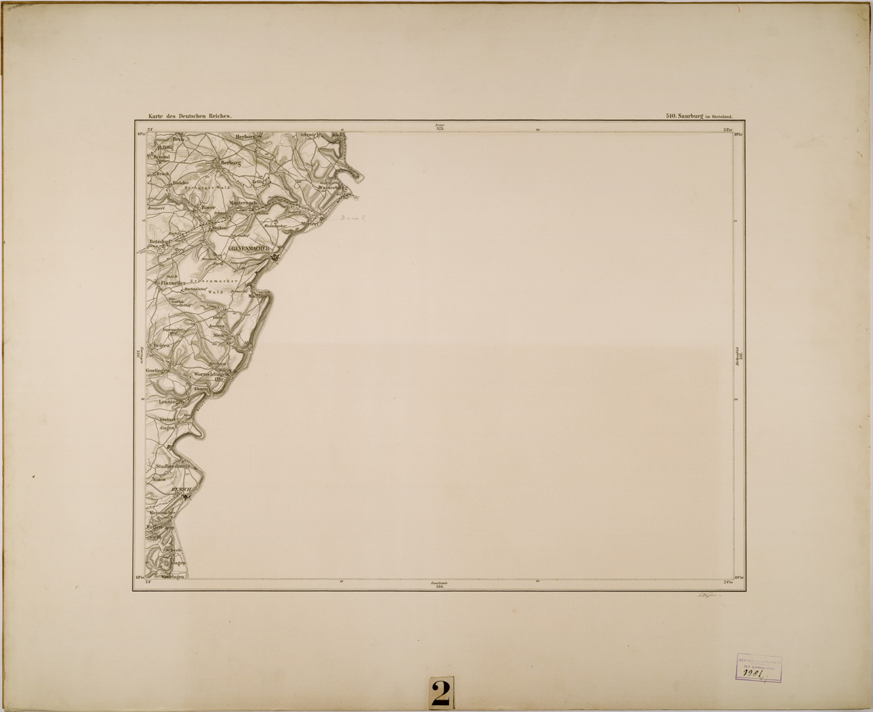 (N:29537) FOGLIO 540 - SAARBURG IM RHEINLAND (SE003350) Carte e stampe antiche: riproduzione a colori su carta (formato A1)