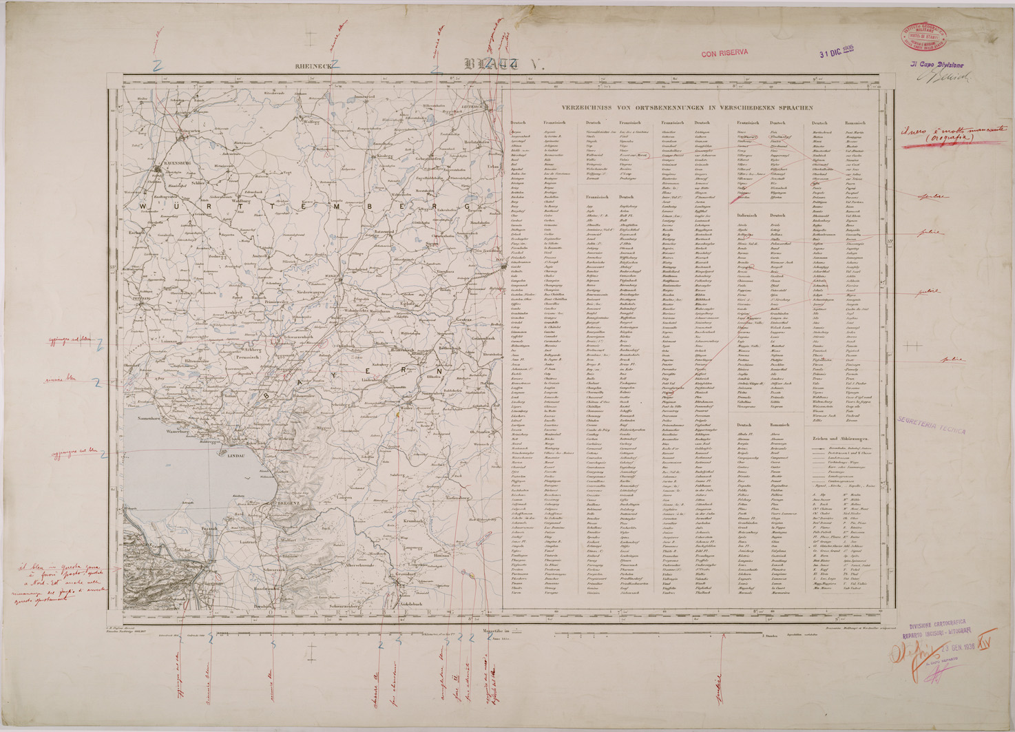 (N:29549) CARTA DELLA SVIZZERA - FOGLIO V - RHEINECK (SE003360) Carte e stampe antiche: riproduzione a colori su carta (formato A1)