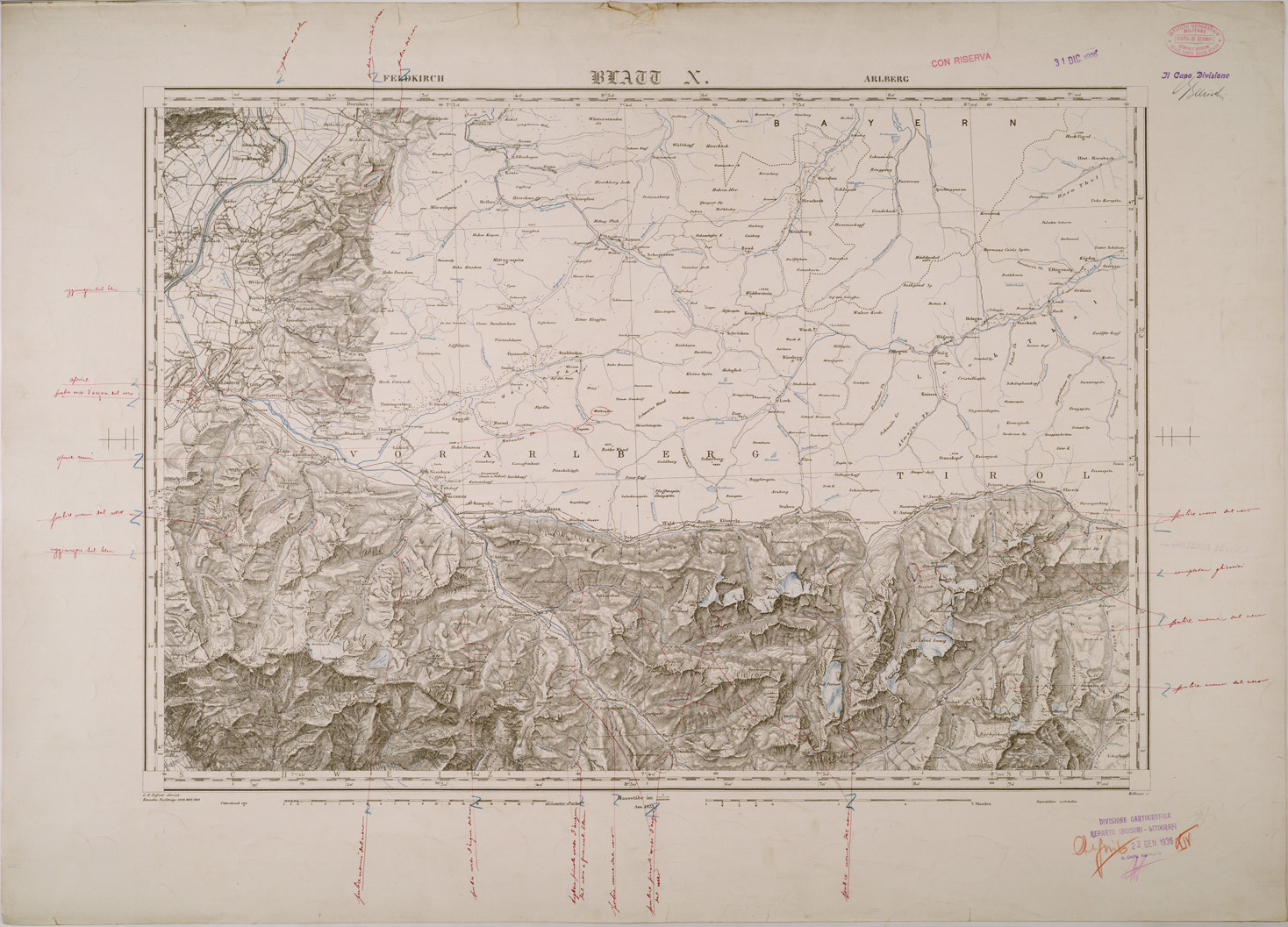(N:29553) CARTA DELLA SVIZZERA - FOGLIO X - FELDKIRCH ARLBERG (SE003364) Carte e stampe antiche: riproduzione a colori su carta (formato A1)