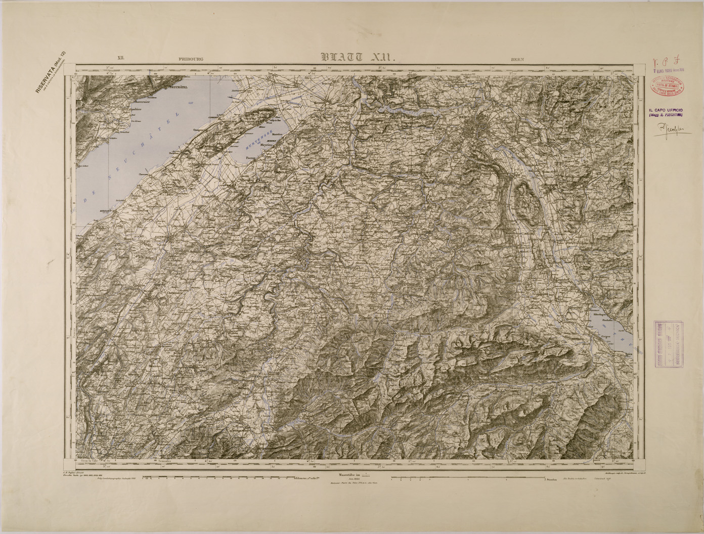 (N:29555) CARTA DELLA SVIZZERA - FOGLIO XII - FRIBOURG BERN (SE003365) Carte e stampe antiche: riproduzione a colori su carta (formato A1)