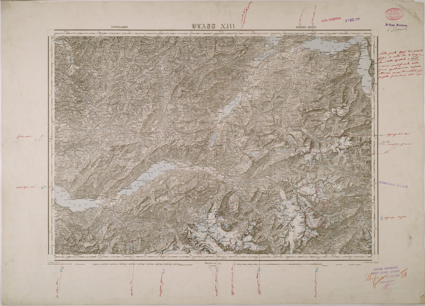 (N:29556) CARTA DELLA SVIZZERA - FOGLIO XIII - INTERLAKEN SARNEN STANS (SE003366) Carte e stampe antiche: riproduzione a colori su carta (formato A1)