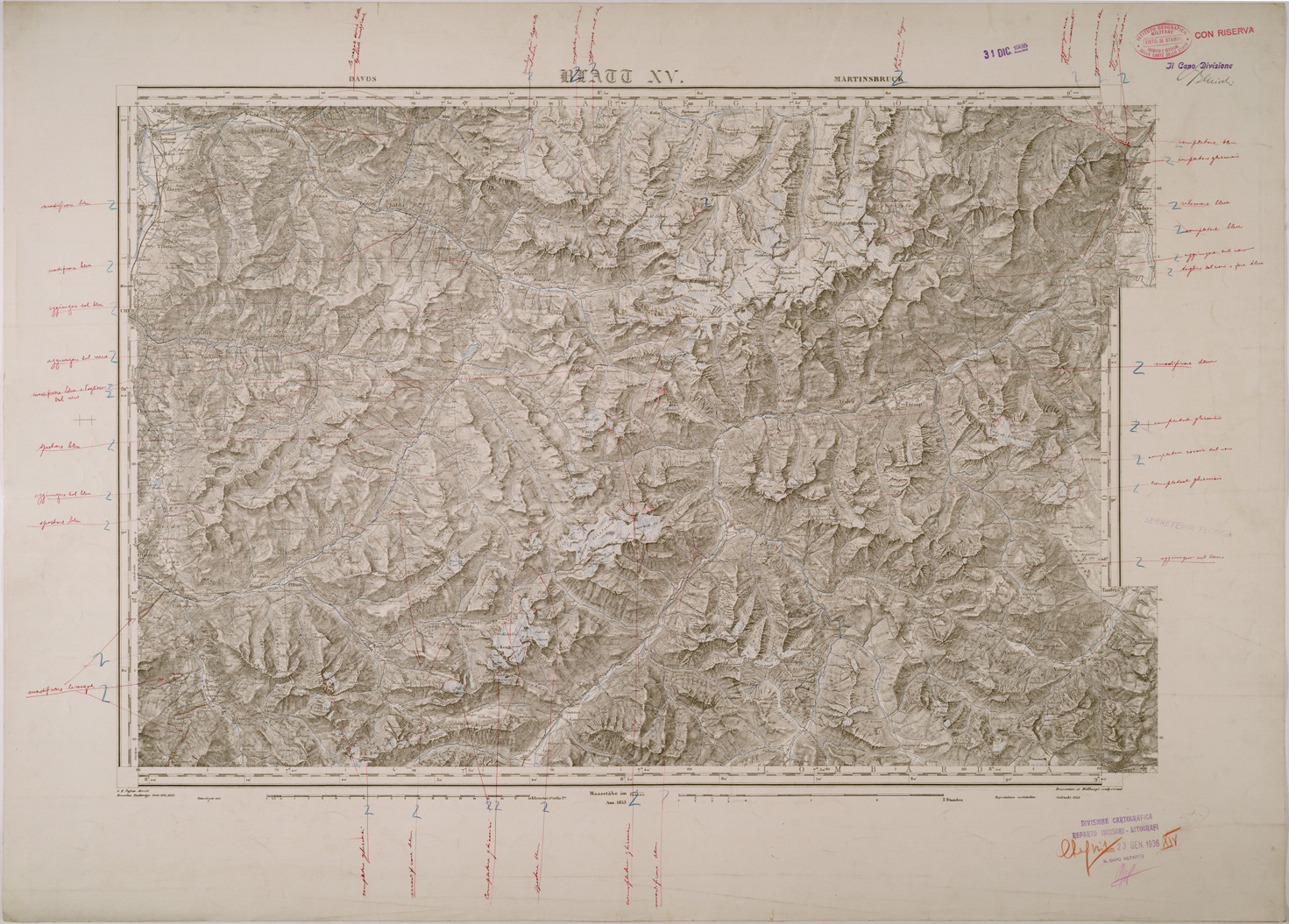 (N:29559) CARTA DELLA SVIZZERA - FOGLIO XV - DAVOS MARTINSBRUCK (SE003368) Carte e stampe antiche: riproduzione a colori su carta (formato A1)