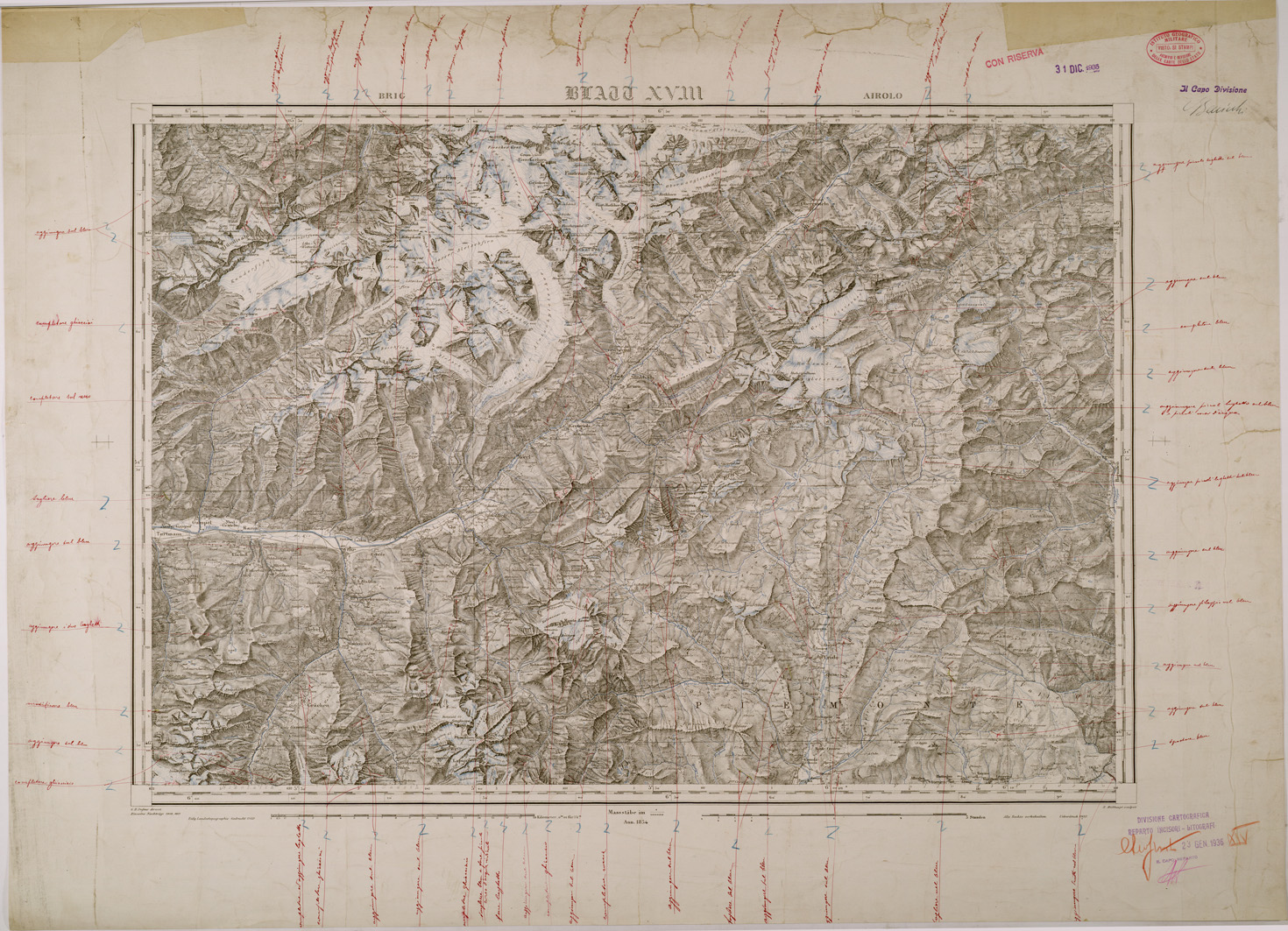(N:29563) CARTA DELLA SVIZZERA - FOGLIO XVIII - BRIG AIROLO (SE003371) Carte e stampe antiche: riproduzione a colori su carta (formato A1)