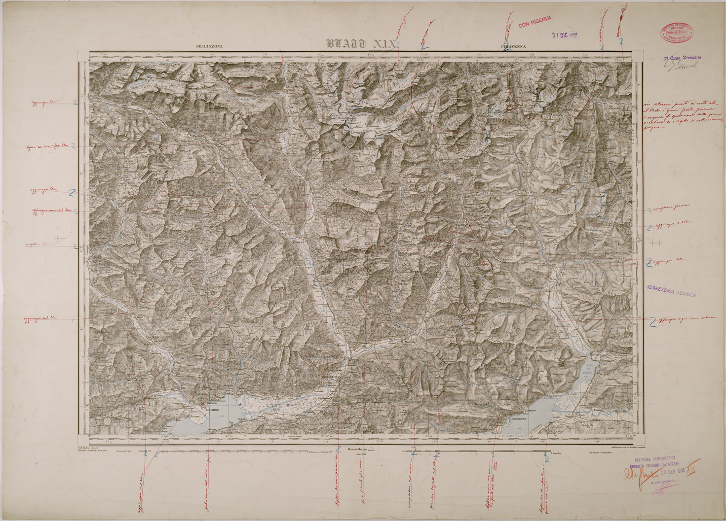 (N:29565) CARTA DELLA SVIZZERA - FOGLIO XIX - BELLINZONA CHIAVENNA (SE003372) Carte e stampe antiche: riproduzione a colori su carta (formato A1)
