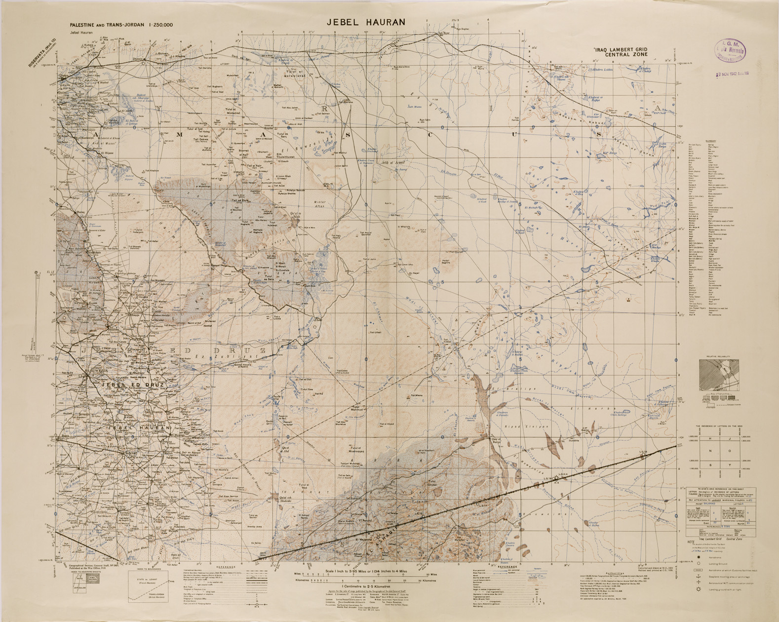 (N:29592) PALESTINE AND TRANS JORDAN - JEBEL HAURAN (SE003423) Carte e stampe antiche: riproduzione a colori su carta (formato A1)