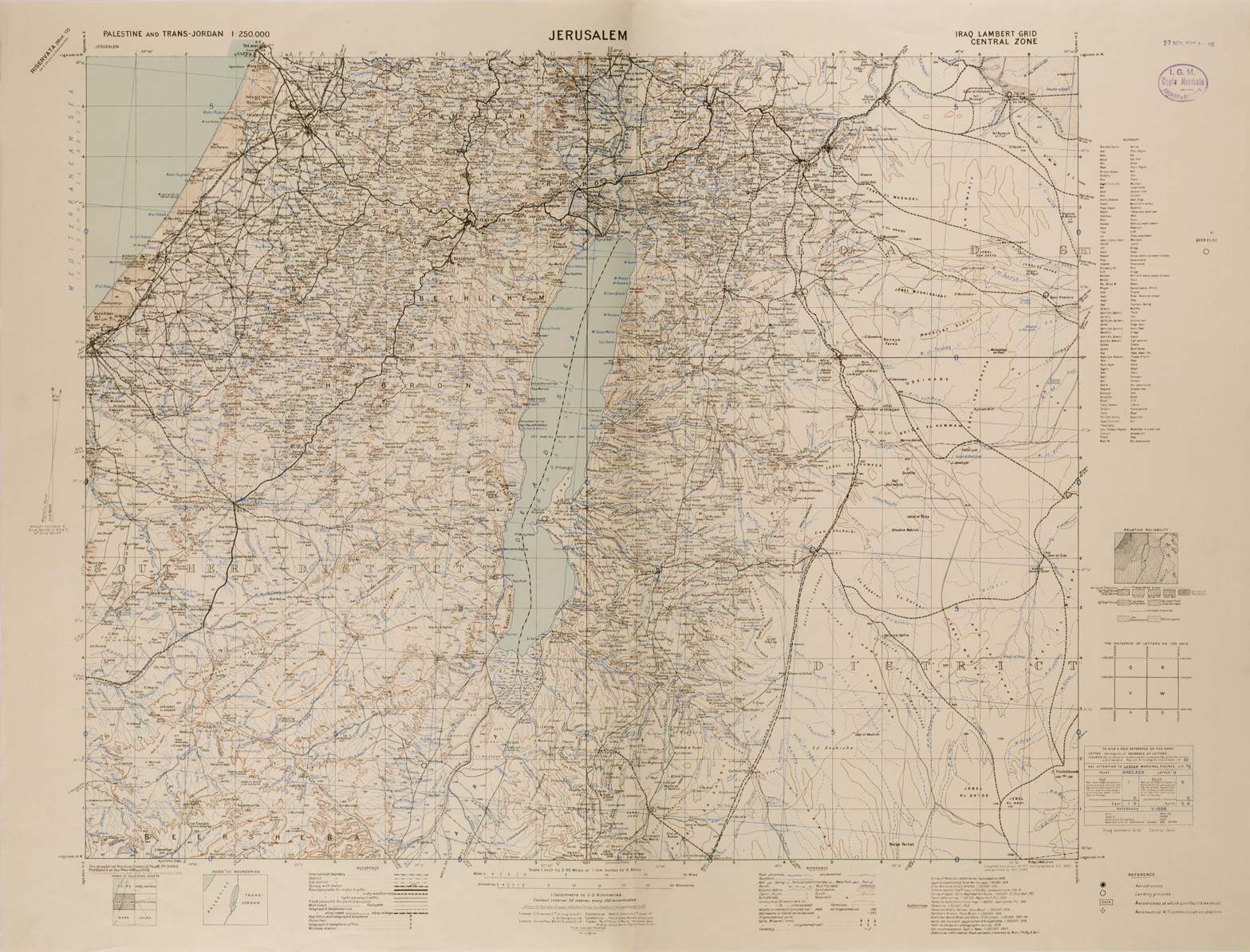 (N:29594) PALESTINE AND TRANS JORDAN - JERUSALEM (SE003425) Carte e stampe antiche: riproduzione a colori su carta (formato A1)