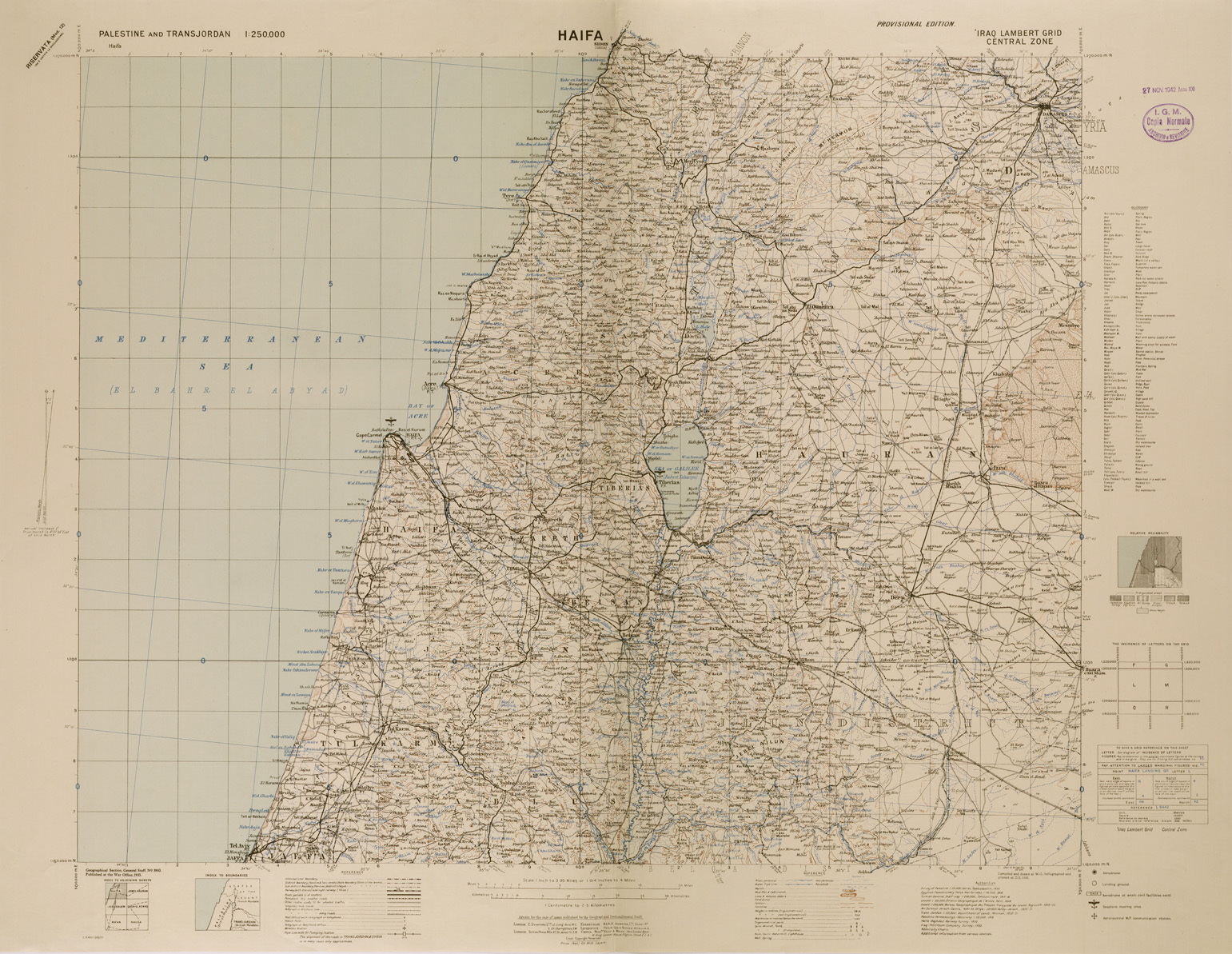 (N:29597) PALESTINE ANDTRANS JORDAN - HAIFA (SE003427) Carte e stampe antiche: riproduzione a colori su carta (formato A1)
