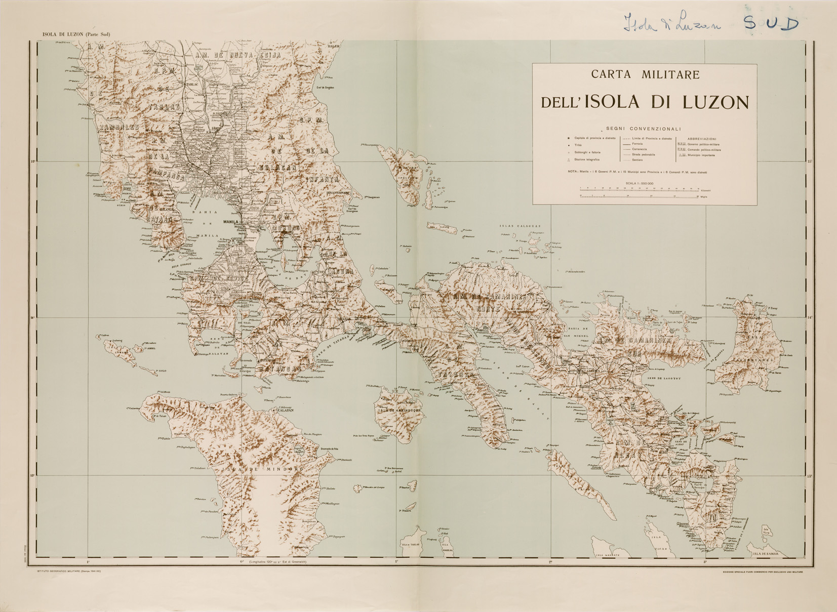 (N:29648) CARTA MILITARE DELL' ISOLA DI LUZON - PARTE SUD (SE003490) Carte e stampe antiche: riproduzione a colori su carta (formato A1)