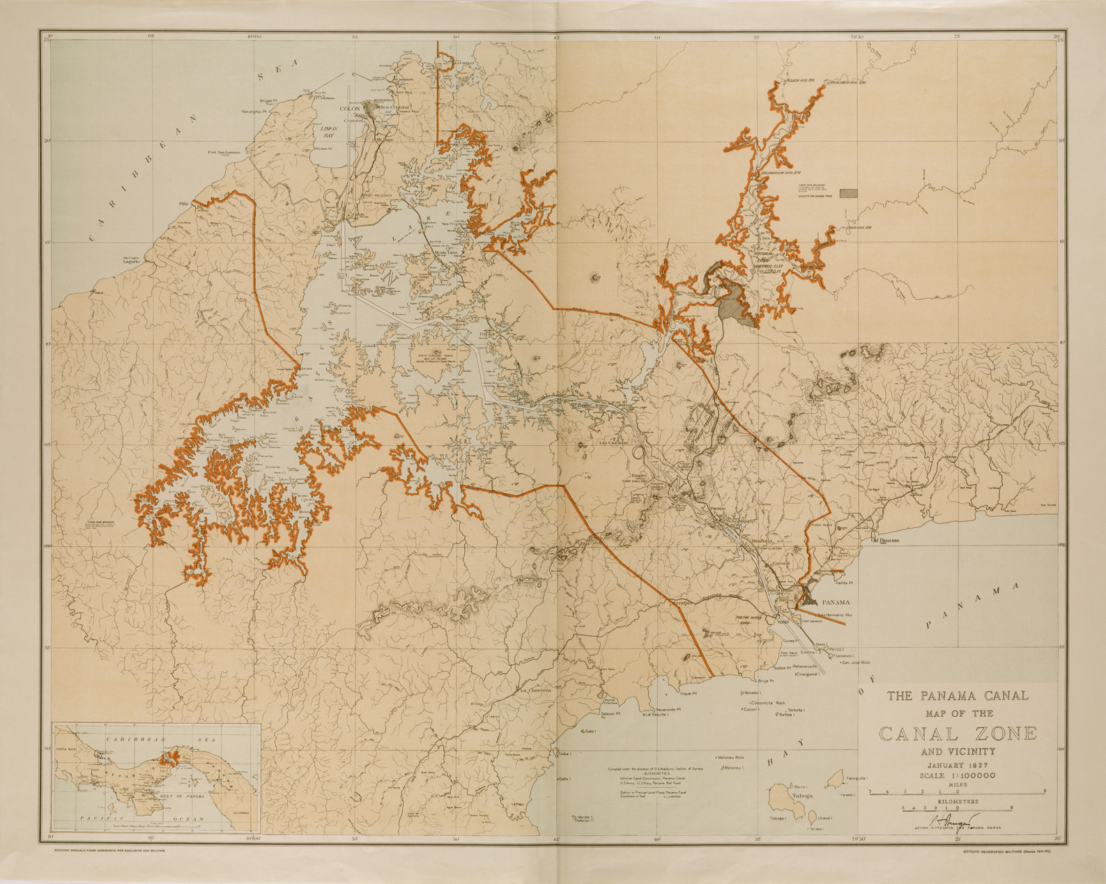 (N:29654) THE PANAMA CANAL - MAP OF THE CANAL ZONE AND VICINITY (SE003501) Carte e stampe antiche: riproduzione a colori su carta (formato A1)