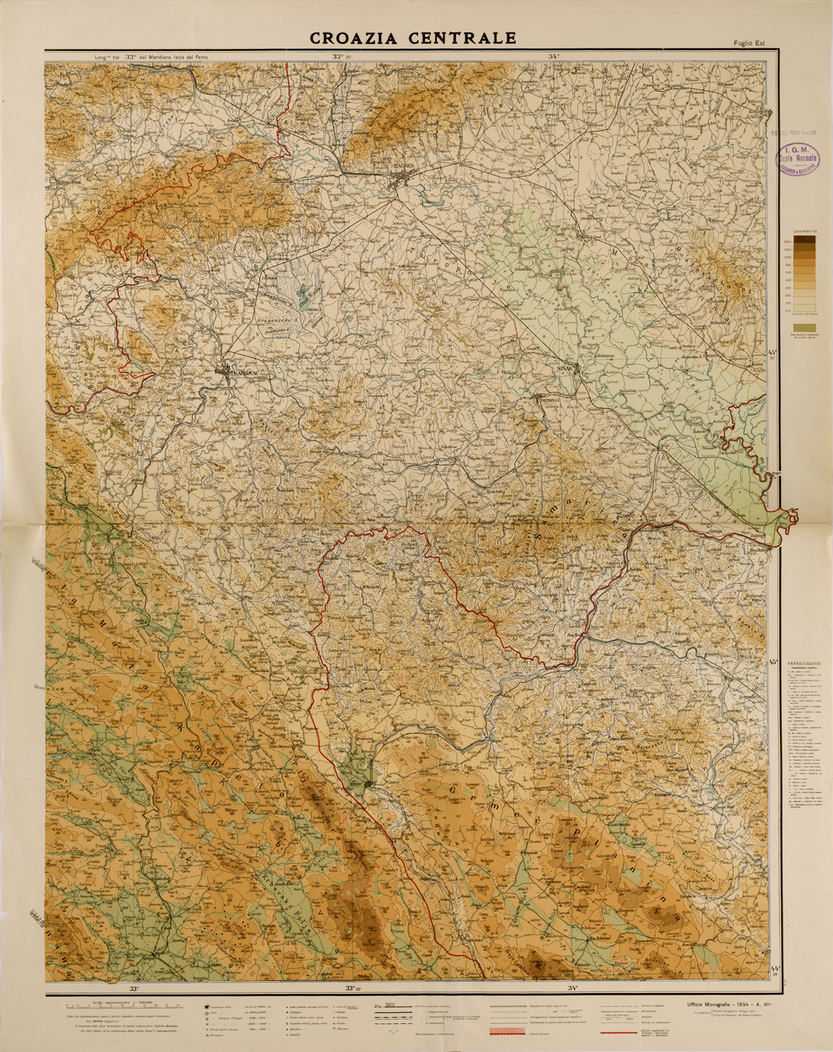 (N:29708) CROAZIA CENTRALE - FOGLIO EST (SE003529) Carte e stampe antiche: riproduzione a colori su carta (formato A1)