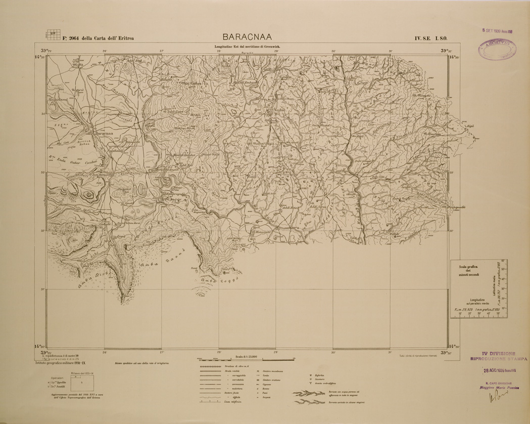 (N:29666) CARTA DELL'ERITREA - FOGLIO 2064 IV SE I SO - BARACNAA (SE003556) Carte e stampe antiche: riproduzione a colori su carta (formato A1)